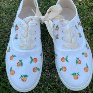 Soludos Ibiza classic White Sneakers Orange and Green Embroidery Accents